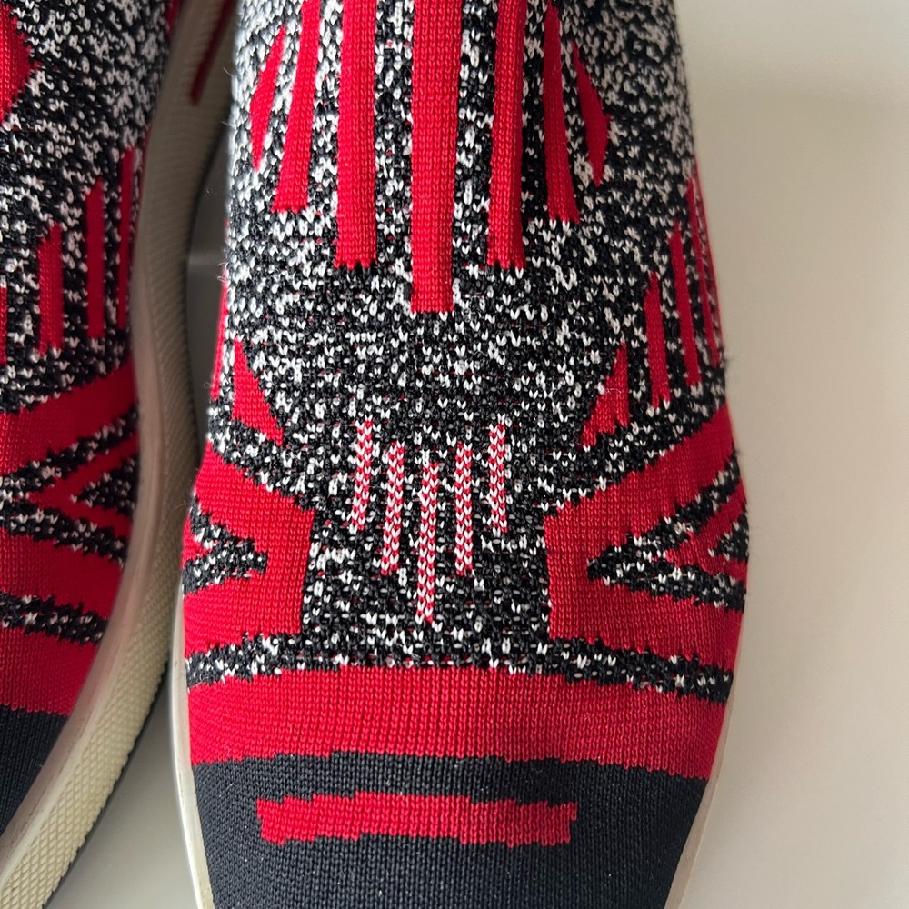 Prada Women's Red and Black Knit Slip-On Sneakers - Picture 2 of 8